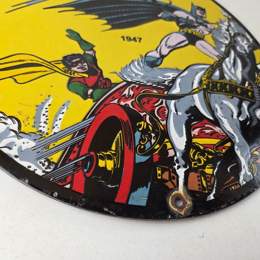 Vintage Ferrari Sign - Batman Robin DC Comics Gas Auto Porcelain Ad Sign - Image 11