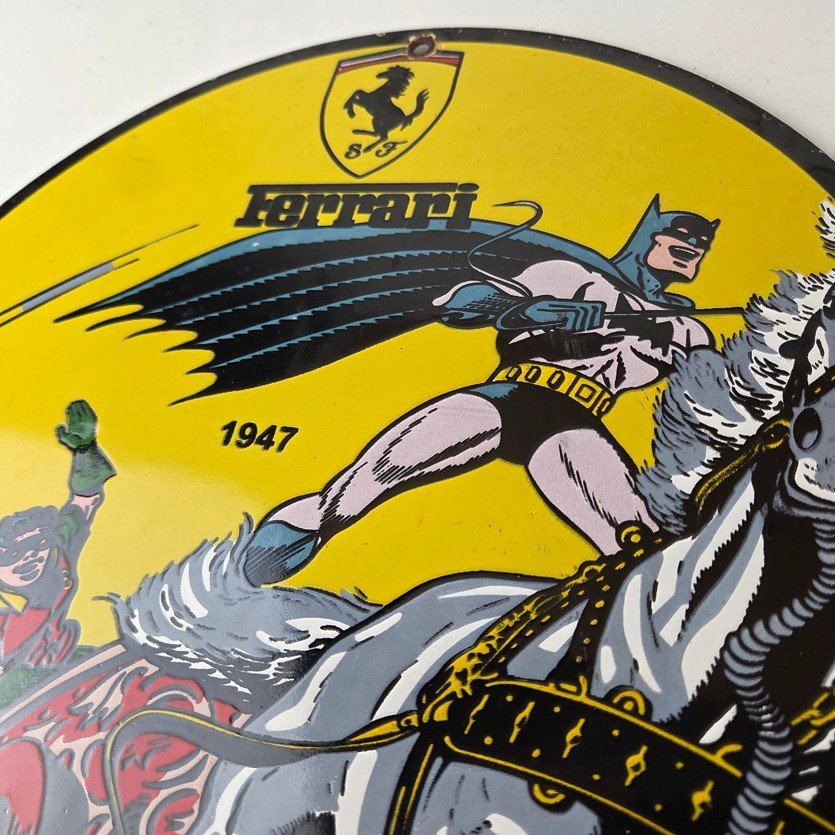 Vintage Ferrari Sign - Batman Robin DC Comics Gas Auto Porcelain Ad Sign - Image 12