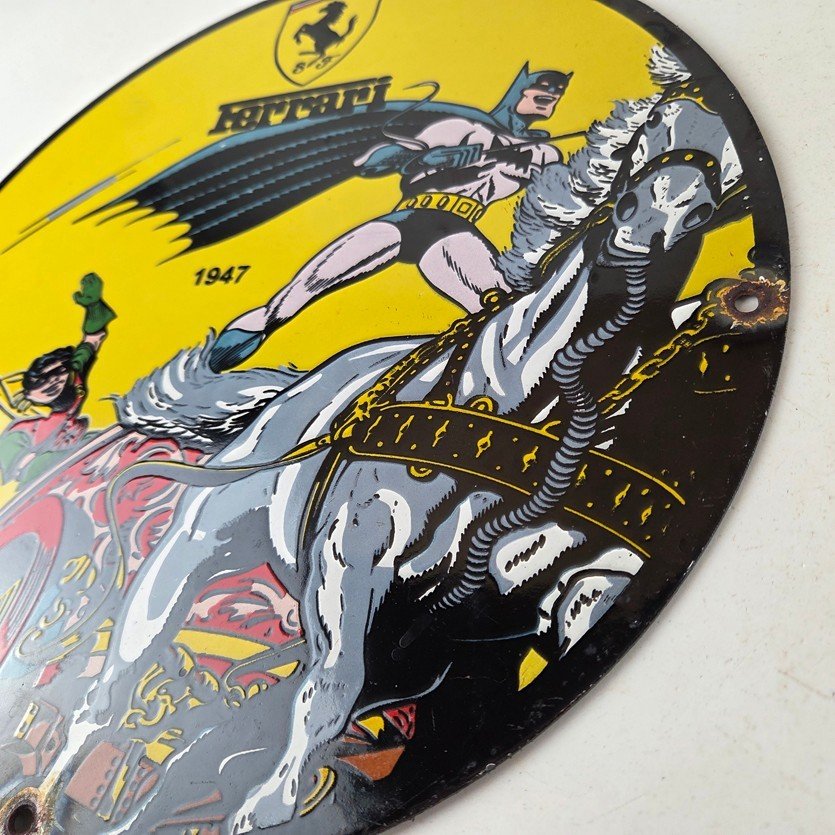 Vintage Ferrari Sign - Batman Robin DC Comics Gas Auto Porcelain Ad Sign - Image 13