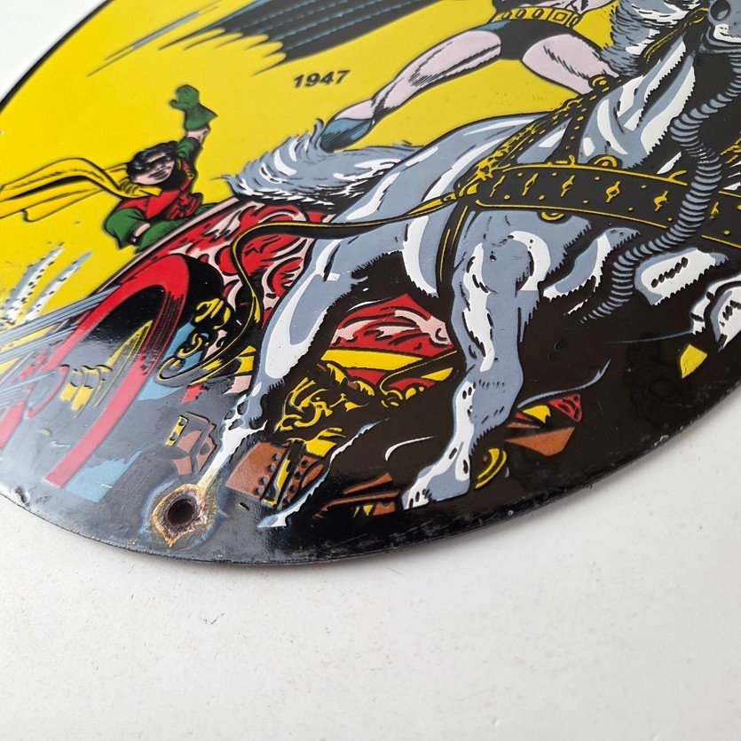 Vintage Ferrari Sign - Batman Robin DC Comics Gas Auto Porcelain Ad Sign - Image 14
