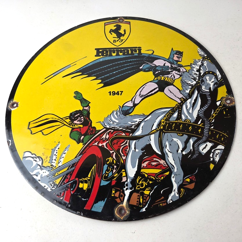 Vintage Ferrari Sign - Batman Robin DC Comics Gas Auto Porcelain Ad Sign - Image 15