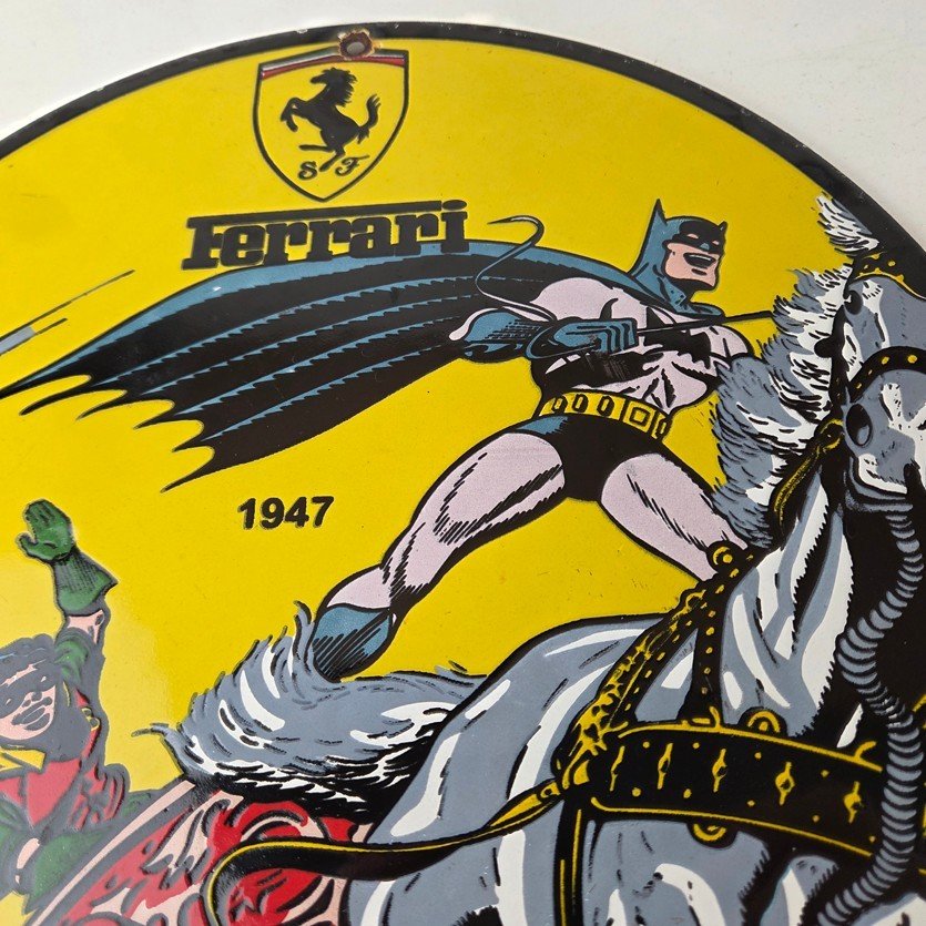 Vintage Ferrari Sign - Batman Robin DC Comics Gas Auto Porcelain Ad Sign - Image 3