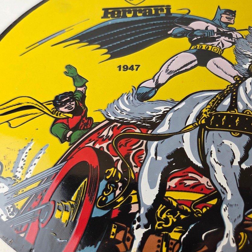 Vintage Ferrari Sign - Batman Robin DC Comics Gas Auto Porcelain Ad Sign - Image 4