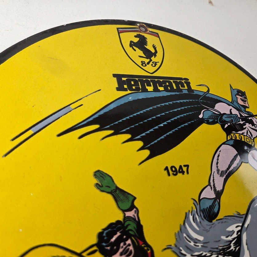 Vintage Ferrari Sign - Batman Robin DC Comics Gas Auto Porcelain Ad Sign - Image 5