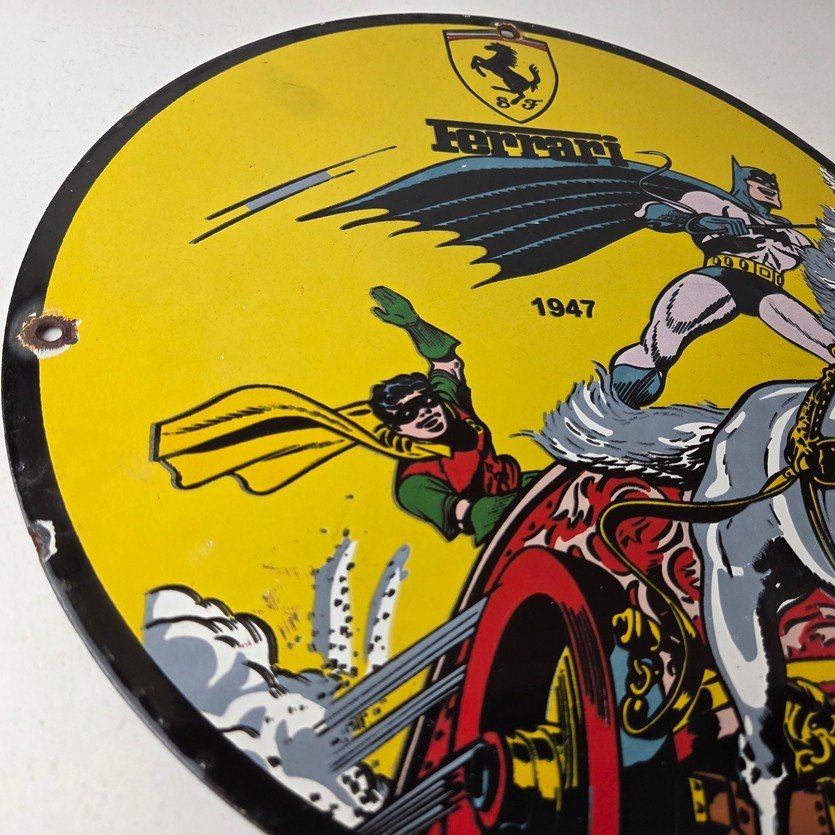Vintage Ferrari Sign - Batman Robin DC Comics Gas Auto Porcelain Ad Sign - Image 6