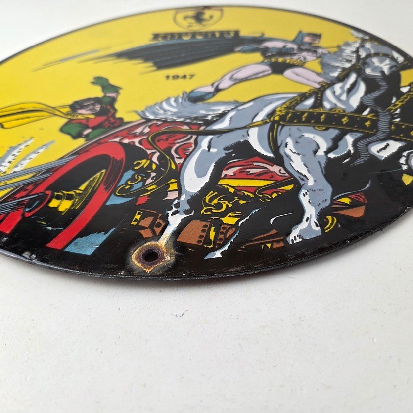Vintage Ferrari Sign - Batman Robin DC Comics Gas Auto Porcelain Ad Sign - Image 10