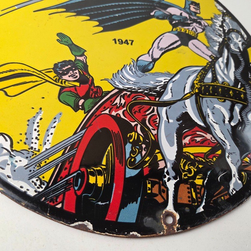 Vintage Ferrari Sign - Batman Robin DC Comics Gas Auto Porcelain Ad Sign - Image 11