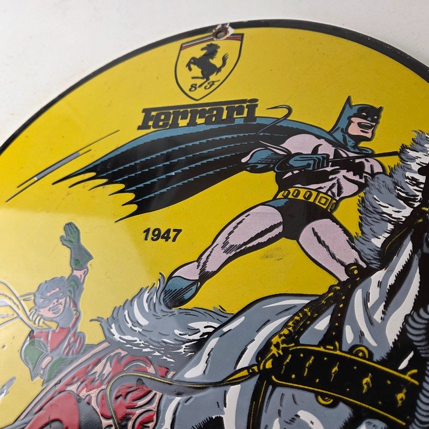 Vintage Ferrari Sign - Batman Robin DC Comics Gas Auto Porcelain Ad Sign - Image 12