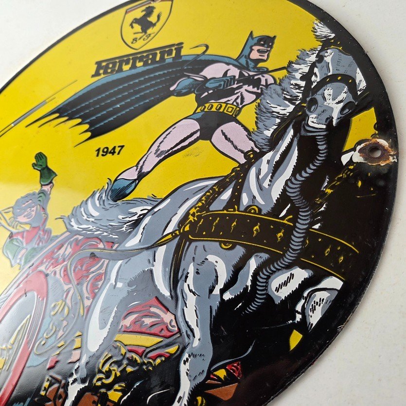 Vintage Ferrari Sign - Batman Robin DC Comics Gas Auto Porcelain Ad Sign - Image 13