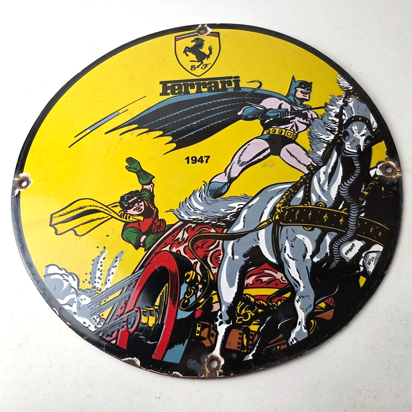 Vintage Ferrari Sign - Batman Robin DC Comics Gas Auto Porcelain Ad Sign - Image 15