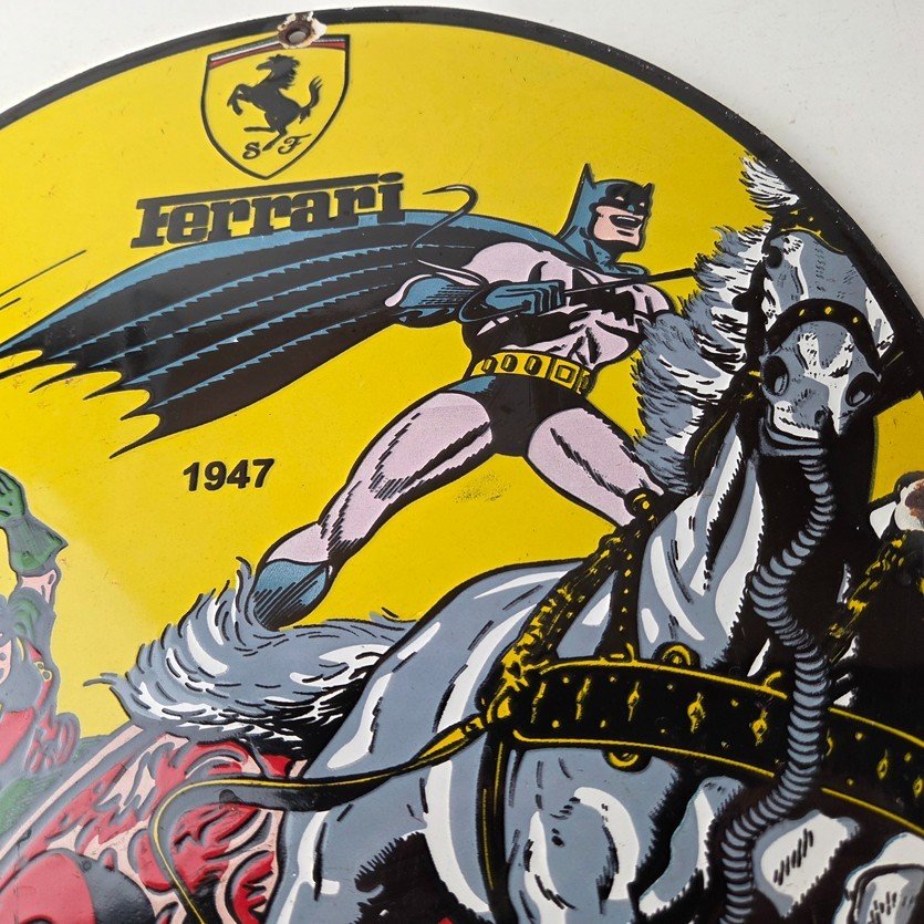 Vintage Ferrari Sign - Batman Robin DC Comics Gas Auto Porcelain Ad Sign - Image 3