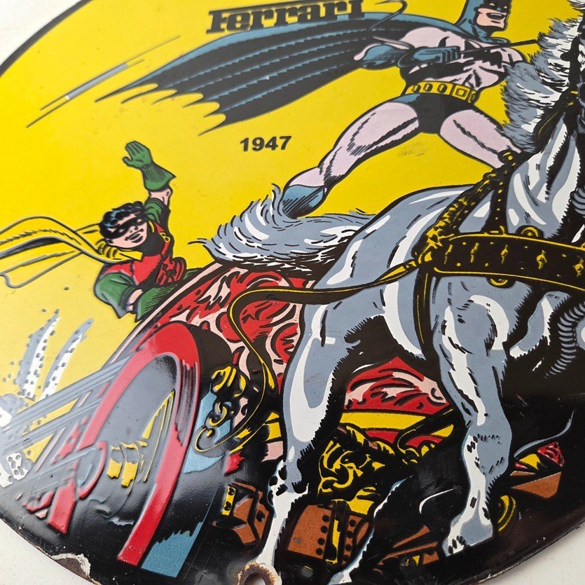 Vintage Ferrari Sign - Batman Robin DC Comics Gas Auto Porcelain Ad Sign - Image 4