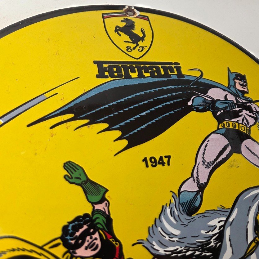 Vintage Ferrari Sign - Batman Robin DC Comics Gas Auto Porcelain Ad Sign - Image 5