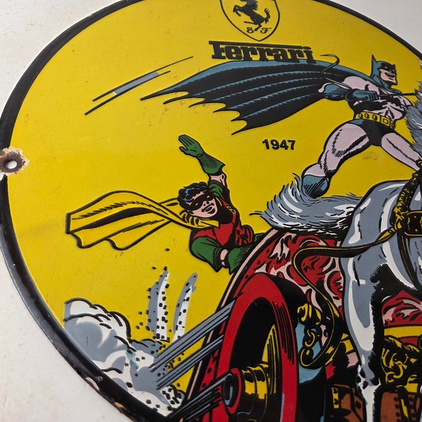 Vintage Ferrari Sign - Batman Robin DC Comics Gas Auto Porcelain Ad Sign - Image 6