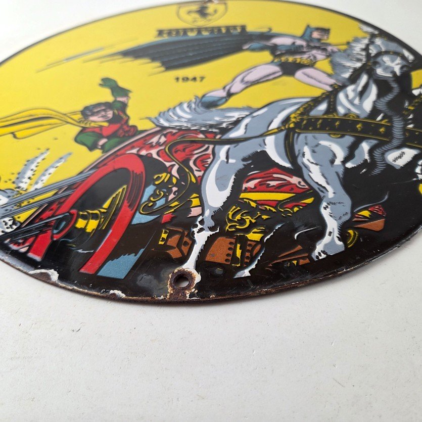 Vintage Ferrari Sign - Batman Robin DC Comics Gas Auto Porcelain Ad Sign - Image 10