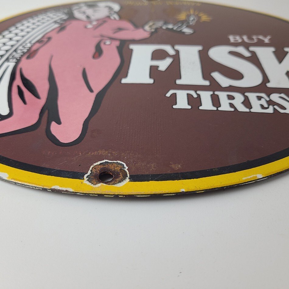 Vintage Fisk Tires Sign - Automobile Car Sales Service Gas Pump Porcelain Sign - Image 11