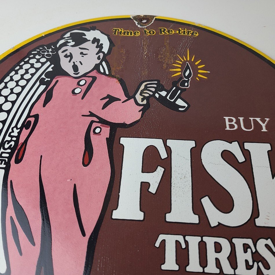 Vintage Fisk Tires Sign - Automobile Car Sales Service Gas Pump Porcelain Sign - Image 12