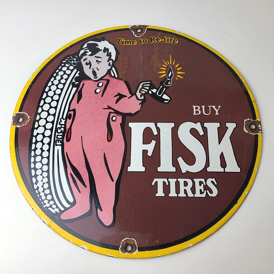 Vintage Fisk Tires Sign - Automobile Car Sales Service Gas Pump Porcelain Sign - Image 13