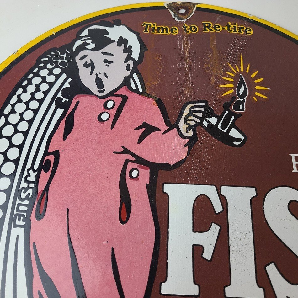 Vintage Fisk Tires Sign - Automobile Car Sales Service Gas Pump Porcelain Sign - Image 3