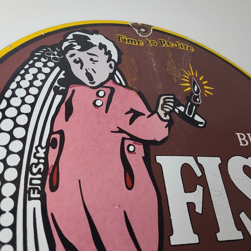Vintage Fisk Tires Sign - Automobile Car Sales Service Gas Pump Porcelain Sign - Image 5