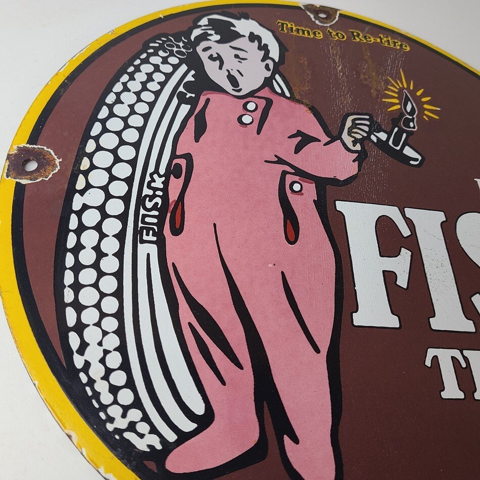 Vintage Fisk Tires Sign - Automobile Car Sales Service Gas Pump Porcelain Sign - Image 6