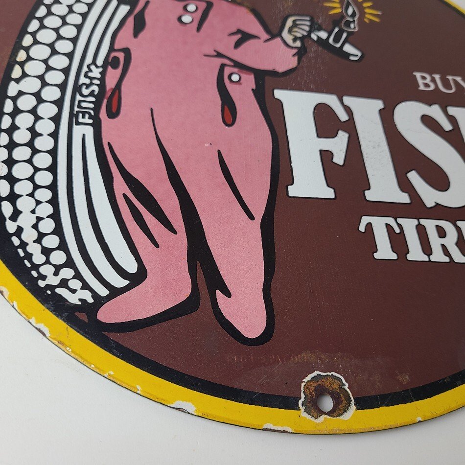 Vintage Fisk Tires Sign - Automobile Car Sales Service Gas Pump Porcelain Sign - Image 7
