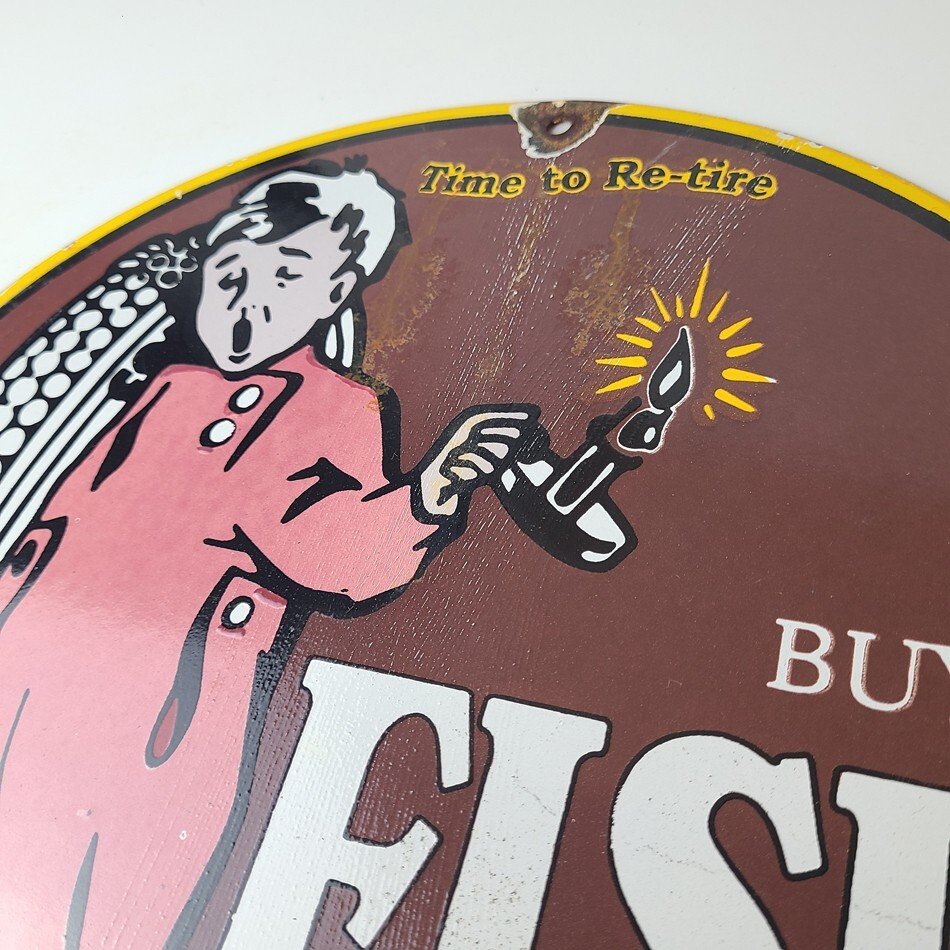 Vintage Fisk Tires Sign - Automobile Car Sales Service Gas Pump Porcelain Sign - Image 8