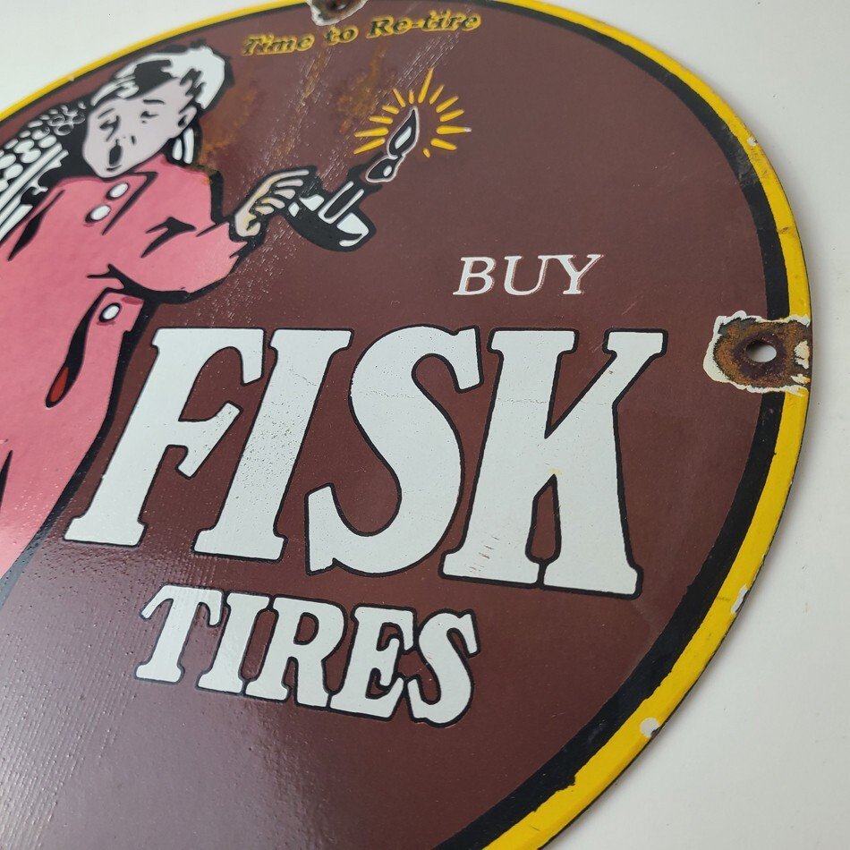 Vintage Fisk Tires Sign - Automobile Car Sales Service Gas Pump Porcelain Sign - Image 9