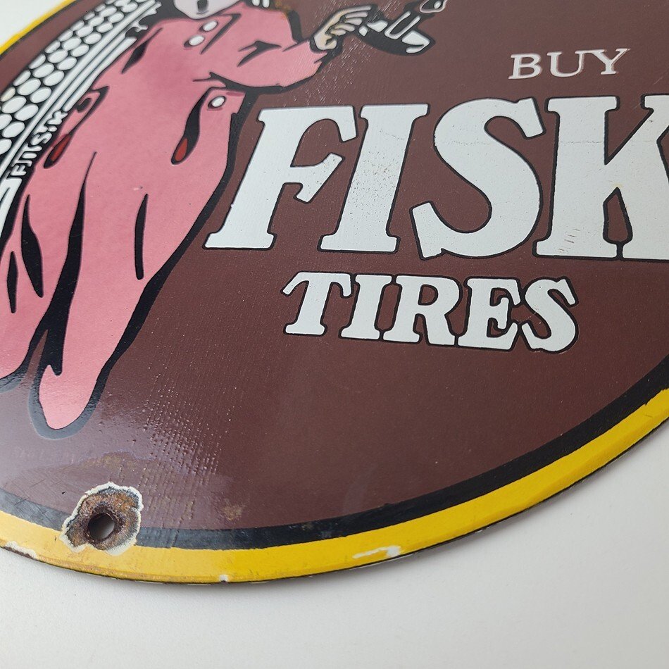 Vintage Fisk Tires Sign - Automobile Car Sales Service Gas Pump Porcelain Sign - Image 10