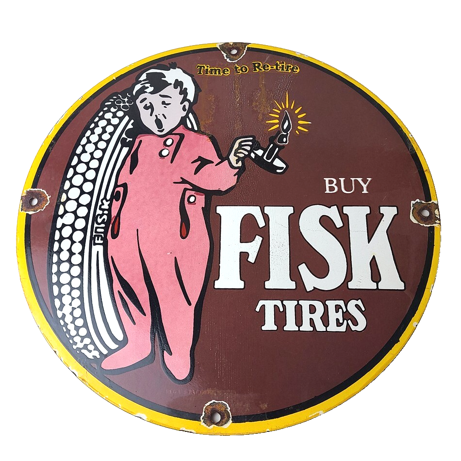 Vintage Fisk Tires Sign - Automobile Car Sales Service Gas Pump Porcelain Sign