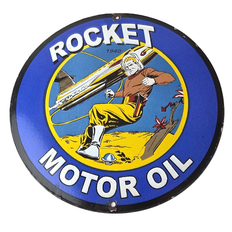 Vintage Flash Gordon Sign - Rocket Motor Gas Service Station Porcelain Sign