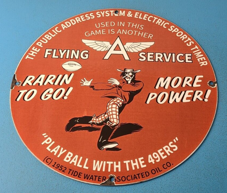 Vintage Flying A Gasoline Sign 49ers Football Sports Porcelain Gas Pump Sign 306072985523