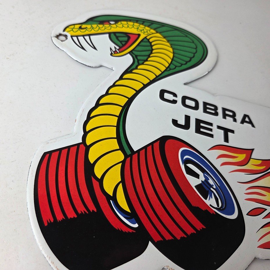 Vintage Ford Motors Sign - Cobra Jet Sales Service Shelby Gas Oil Porcelain Sign - Image 11