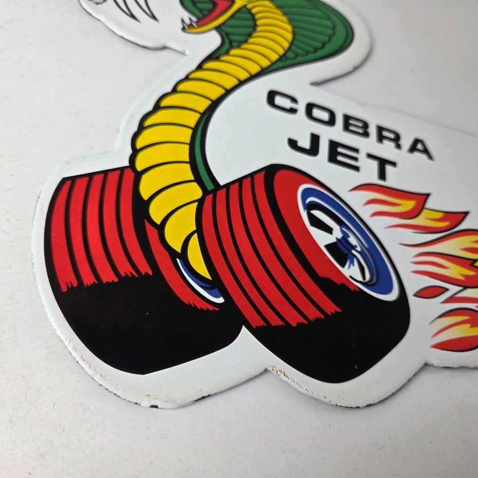 Vintage Ford Motors Sign - Cobra Jet Sales Service Shelby Gas Oil Porcelain Sign - Image 12