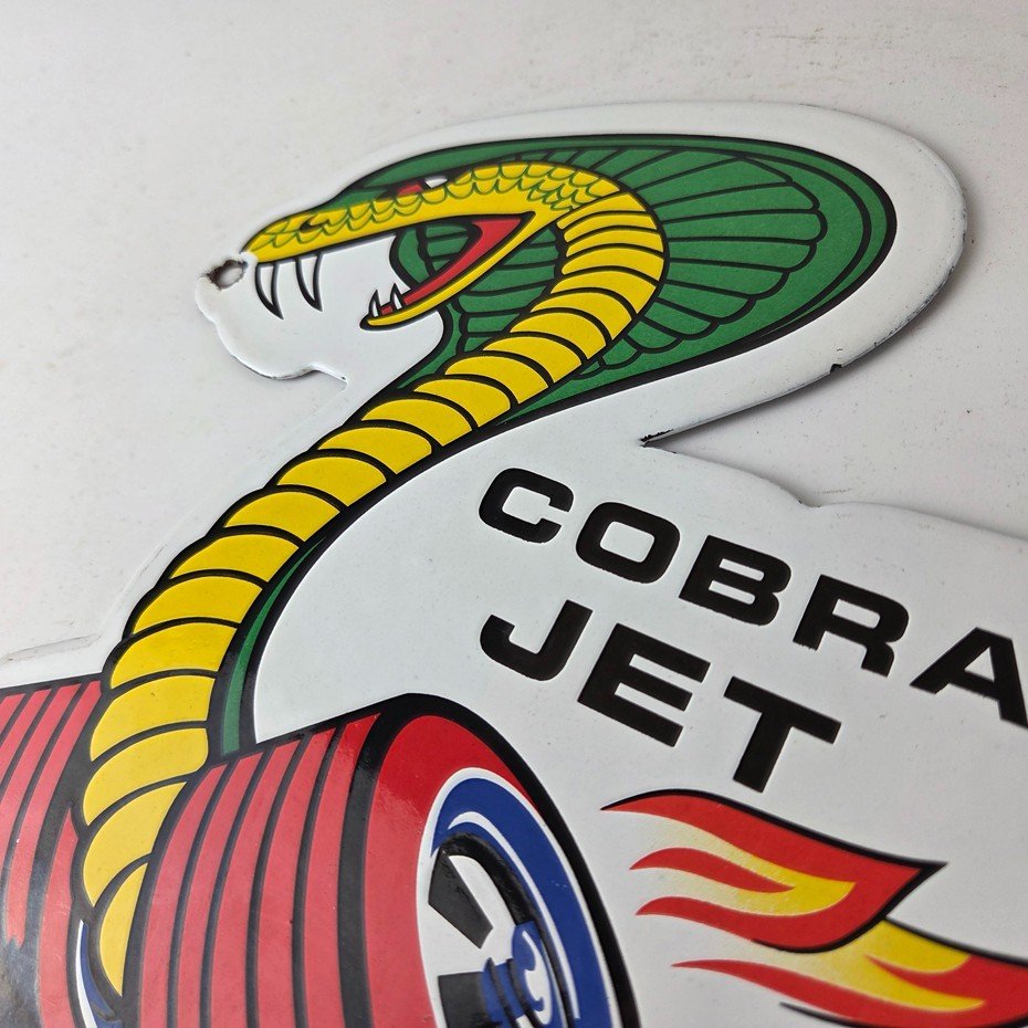 Vintage Ford Motors Sign - Cobra Jet Sales Service Shelby Gas Oil Porcelain Sign - Image 13