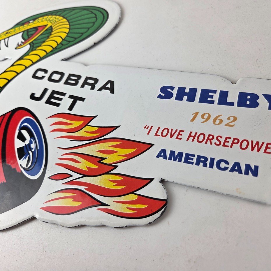 Vintage Ford Motors Sign - Cobra Jet Sales Service Shelby Gas Oil Porcelain Sign - Image 14