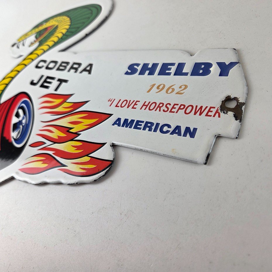 Vintage Ford Motors Sign - Cobra Jet Sales Service Shelby Gas Oil Porcelain Sign - Image 15