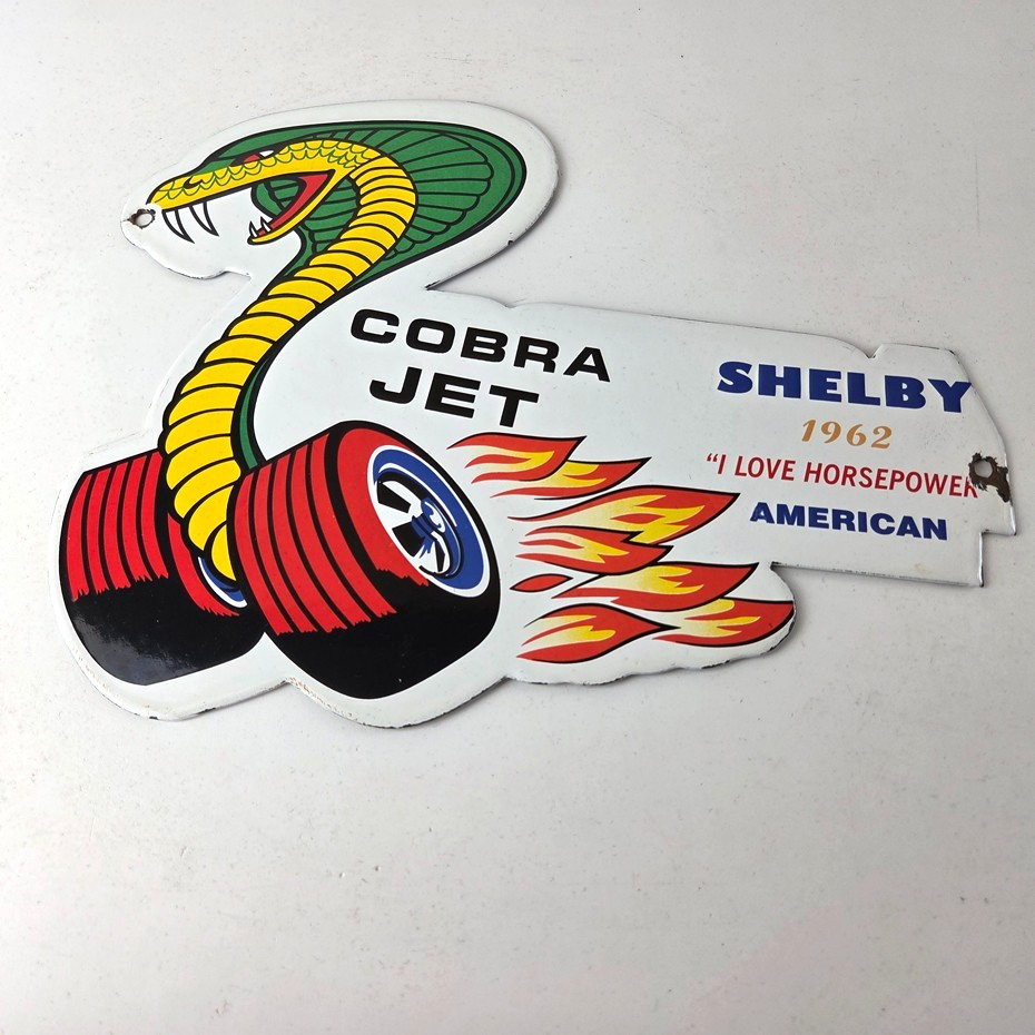 Vintage Ford Motors Sign - Cobra Jet Sales Service Shelby Gas Oil Porcelain Sign - Image 16