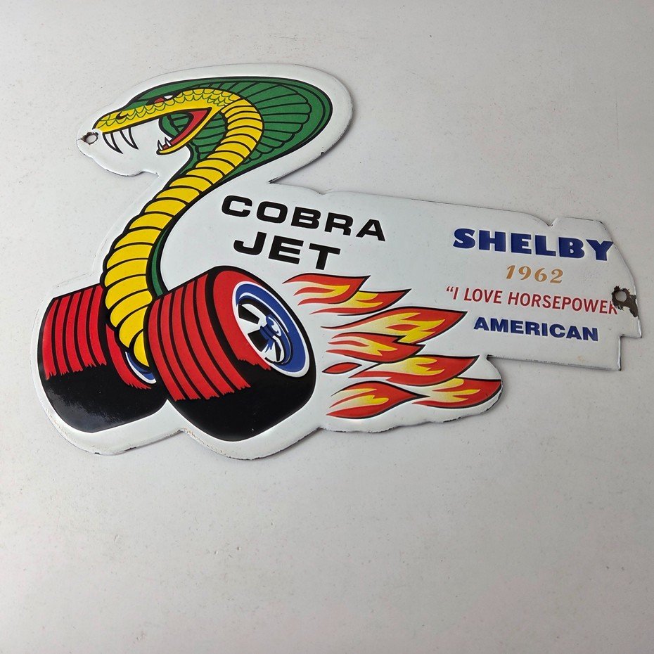 Vintage Ford Motors Sign - Cobra Jet Sales Service Shelby Gas Oil Porcelain Sign - Image 3