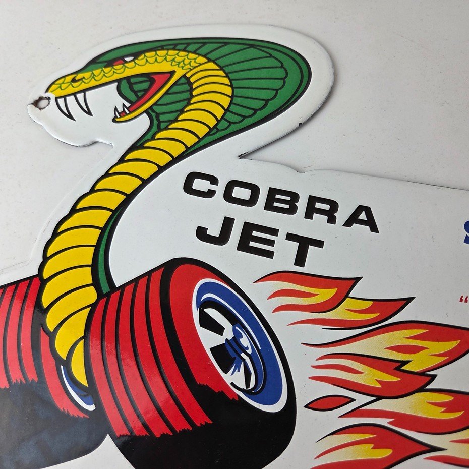 Vintage Ford Motors Sign - Cobra Jet Sales Service Shelby Gas Oil Porcelain Sign - Image 4