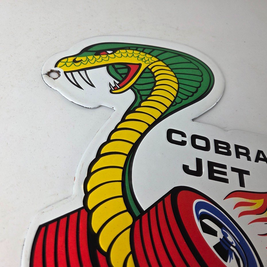 Vintage Ford Motors Sign - Cobra Jet Sales Service Shelby Gas Oil Porcelain Sign - Image 6