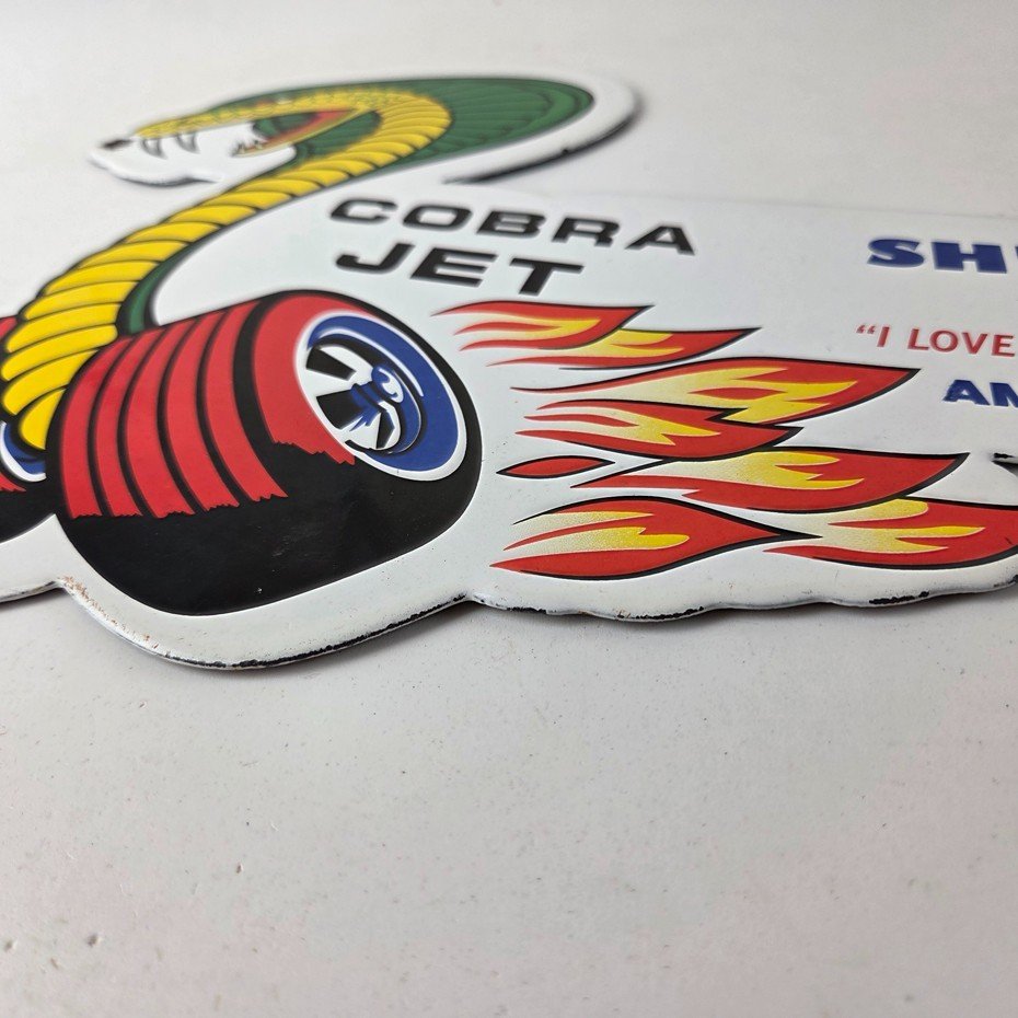 Vintage Ford Motors Sign - Cobra Jet Sales Service Shelby Gas Oil Porcelain Sign - Image 10