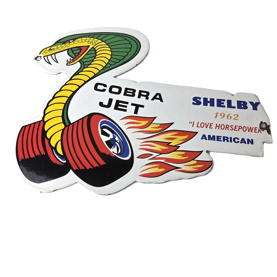 Vintage Ford Motors Sign - Cobra Jet Sales Service Shelby Gas Oil Porcelain Sign