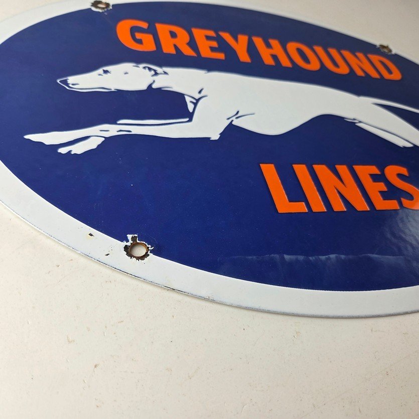 Vintage Greyhound Lines Porcelain Sign - Running Dog Bus Logo Sign - Image 11