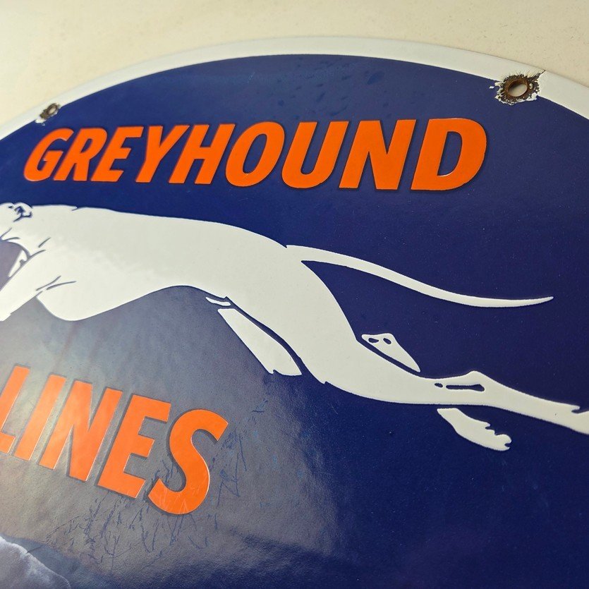 Vintage Greyhound Lines Porcelain Sign - Running Dog Bus Logo Sign - Image 12