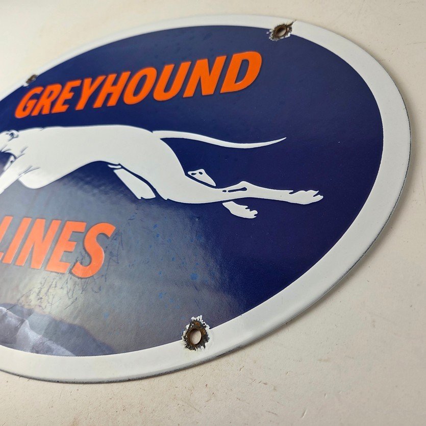 Vintage Greyhound Lines Porcelain Sign - Running Dog Bus Logo Sign - Image 13