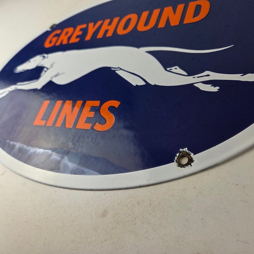 Vintage Greyhound Lines Porcelain Sign - Running Dog Bus Logo Sign - Image 14