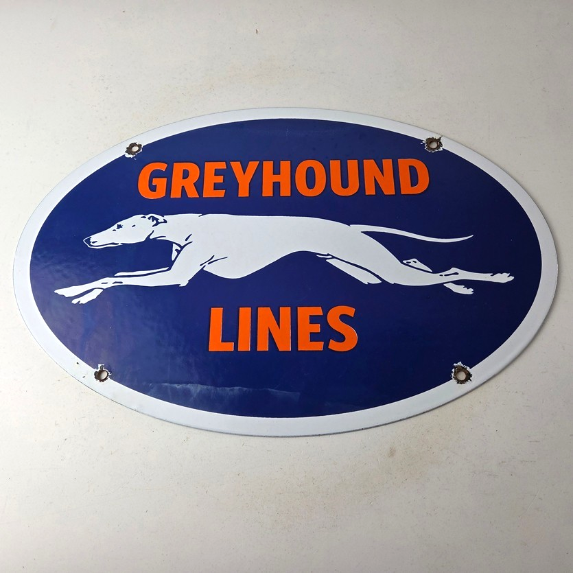 Vintage Greyhound Lines Porcelain Sign - Running Dog Bus Logo Sign - Image 15