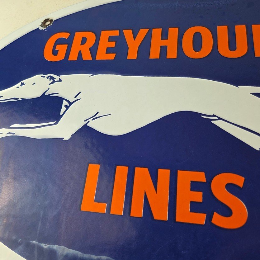 Vintage Greyhound Lines Porcelain Sign - Running Dog Bus Logo Sign - Image 3