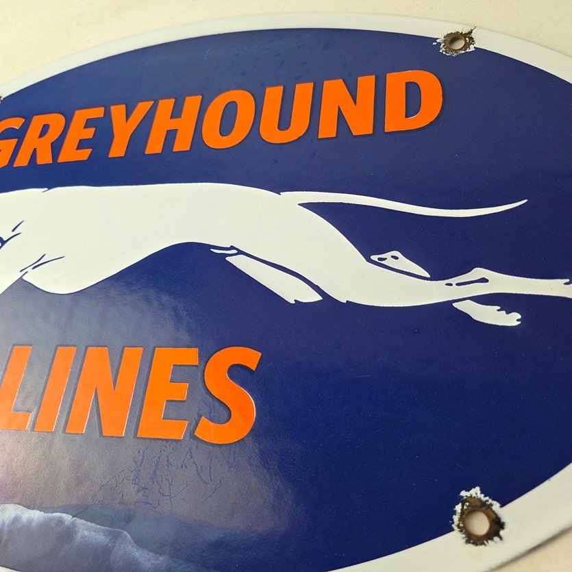 Vintage Greyhound Lines Porcelain Sign - Running Dog Bus Logo Sign - Image 4